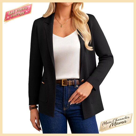 Long Sleeve Sweater Blazer with Pockets Business Casual Cardigan